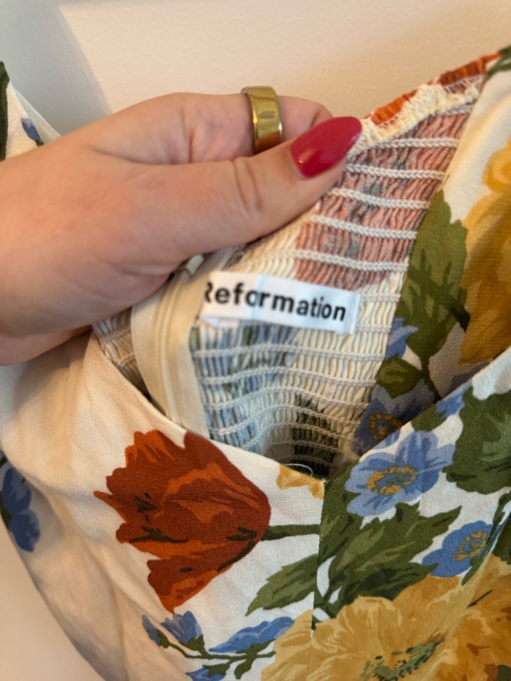 Reformation White Floral Midi Dress with Yellow, Red & Blue Blooms - Picture 5 of 12